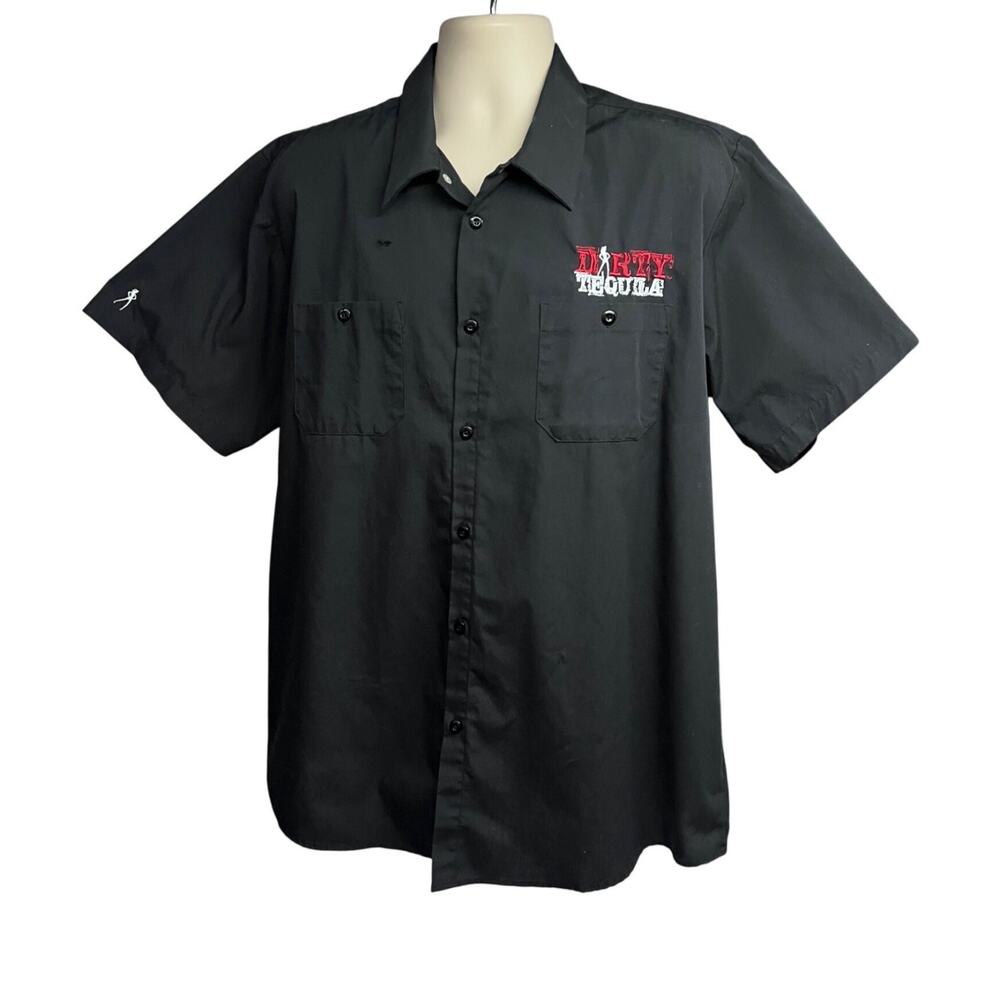 Dirty Tequila Mechanic Garage Rockabilly Black Embroidered Button Up Shirt XL